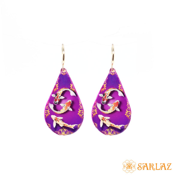 Vivacious Purple Koi Fish Earrings — Animal Theme Statement earrings