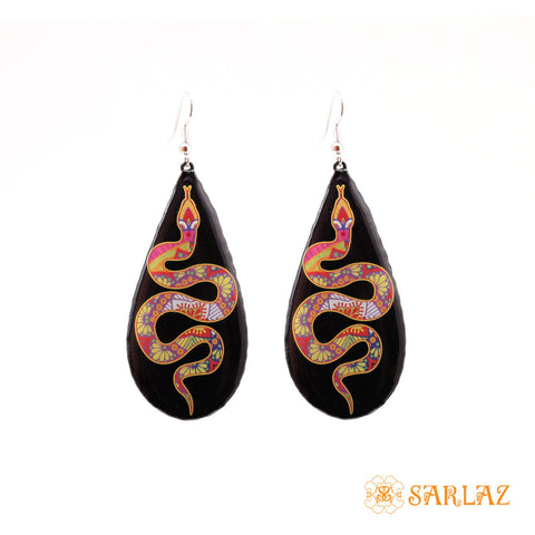 Black colourful Snake earrings — Animal Theme Statement earrings — Heart to heart