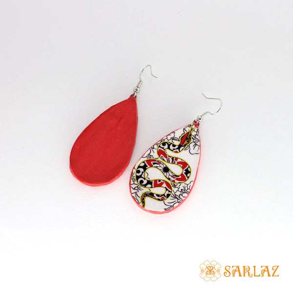Floral Design Snake Earrings — Animal Theme Statement earrings — Heart to heart