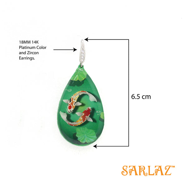 Green Koi Fish Earrings — Animal Theme Statement earrings