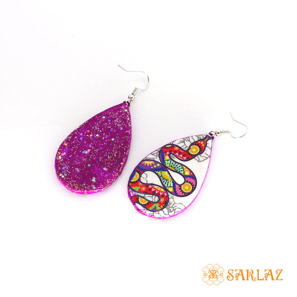 Purple Art Snake — Animal Theme Statement earrings — Heart to heart