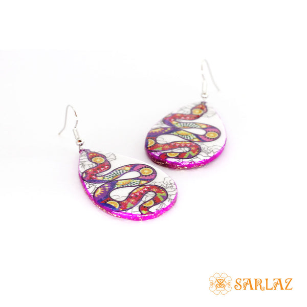 Purple Art Snake — Animal Theme Statement earrings — Heart to heart