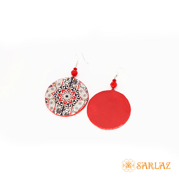 Red Aditi circle earrings — Pattern theme jewellery