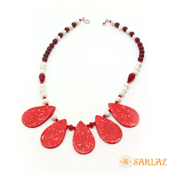 Red combi Aditi necklace — Pattern theme jewellery