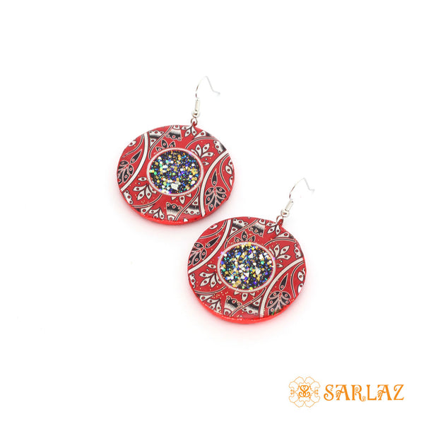 Red Pattern glitter circle earrings — Pattern theme jewellery