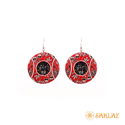 Red Pattern glitter circle earrings — Pattern theme jewellery