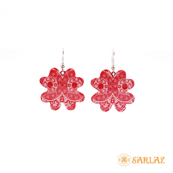 Red Abstract Dragon Face earrings — Pattern theme jewellery