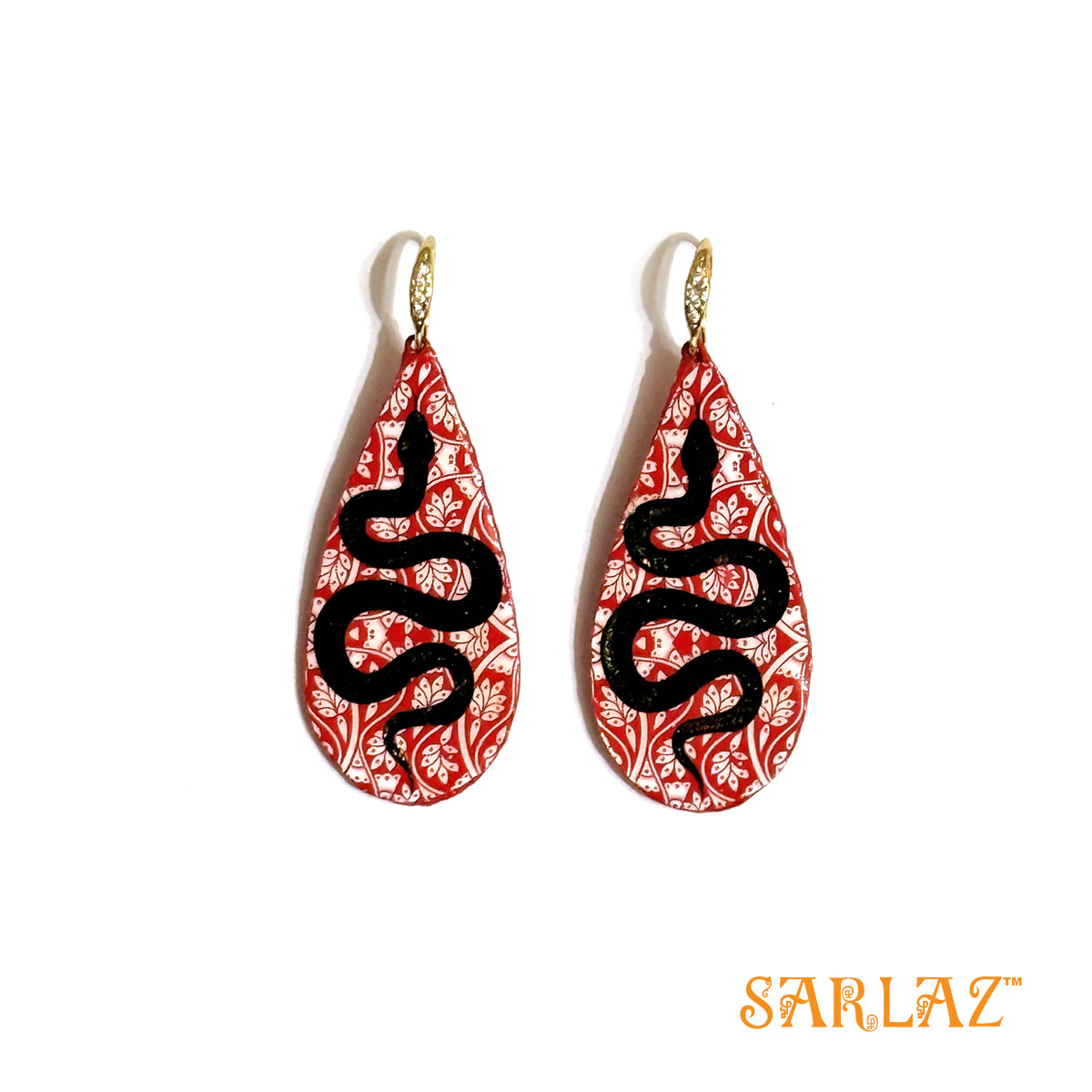 Serpentine Grace Red and Black earrings — Animal Theme Statement earrings — Heart to heart