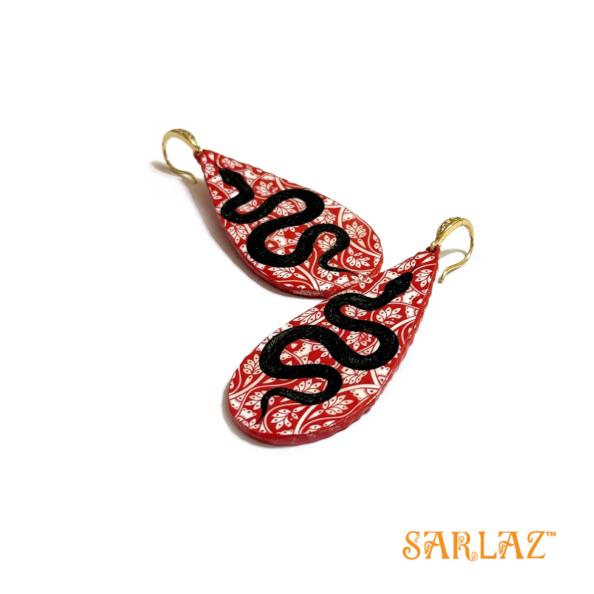 Serpentine Grace Red and Black earrings — Animal Theme Statement earrings — Heart to heart