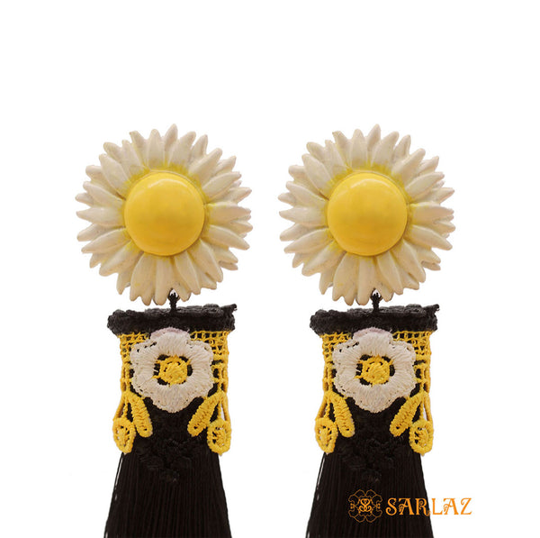 Love Daisy Flower Statement Earrings - Tassel Earrings